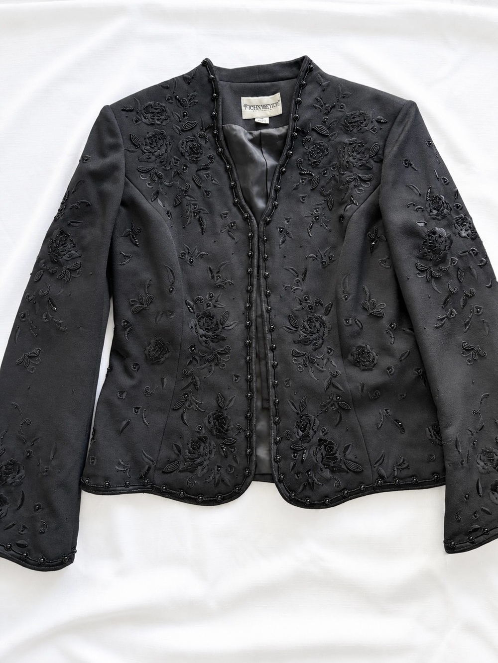 Vintage John Meyer of Norwich Black Beaded Embroidered Jacket Blazer Size 10